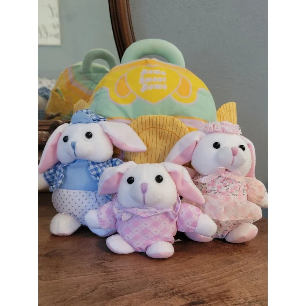 RARE Easter Egg Plush Home With Plush Rabbit Family Stuffed Animals